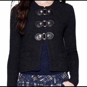 Tory Burch Black Wool Sweater with Leather Snaps